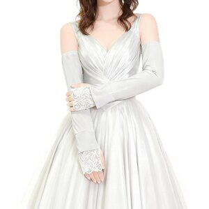 Women's Gray-01 Fingerless Lace Arm Sleeves Gloves Wedding Dress Party Prom